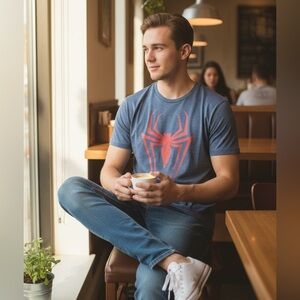 Marvel Mens Spider Man Logo Graphic Printed Crew Neck T Shirt Blue SzMed (38/40)